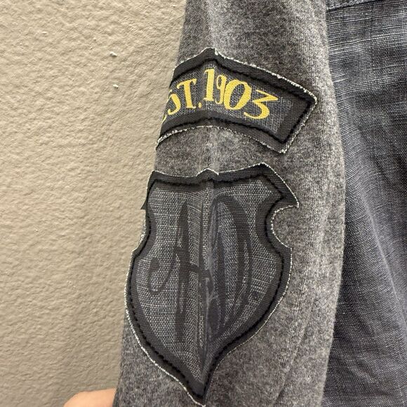 Harley Davidson Womens Shirt Size Smal Gray Linen Military Style Biker - Picture 7 of 10